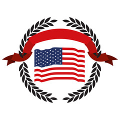 united states flag inside of circle of black olive branches with red ribbon on top vector illustration