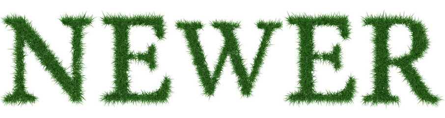 Newer - 3D rendering fresh Grass letters isolated on whhite background.