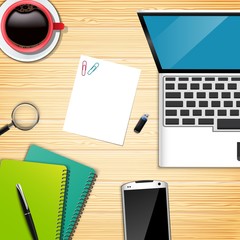 Workplace office top view background