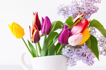 Bouquet of tulips and a lilac