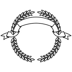 Obraz premium monochrome olive branches forming a circle with ribbon on top vector illustration