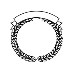 monochrome olive branches forming a circle with ribbon thick on top vector illustration
