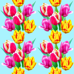 Fototapeta na wymiar Tulip. Seamless pattern texture of flowers. Floral background, photo collage