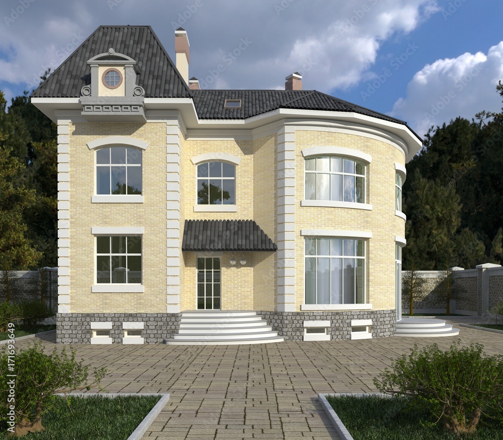 Wall mural House Photo Realistic Render 3D Illustration