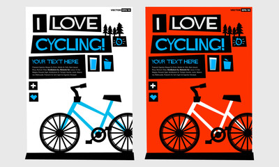 I Love Cycling! (Flat Style Vector Illustration Bike Quote Poster Design) with Text Box