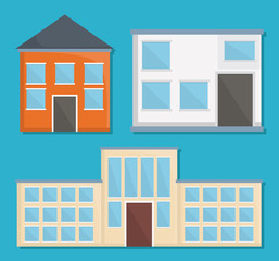 houses and school building icon