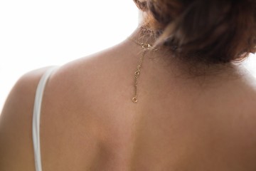 Rear view of bride in sleeveless wedding dress