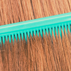 Obraz premium Close up of green comb in red hair.