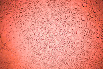 Rain droplets on red glass background, Water drops on glass.