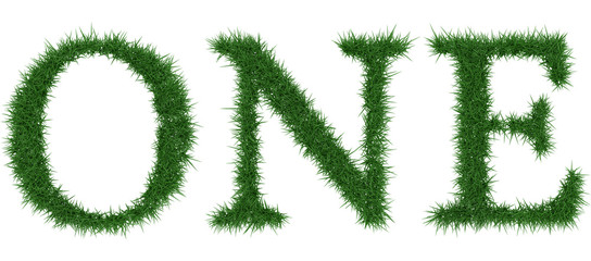 One - 3D rendering fresh Grass letters isolated on whhite background.