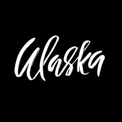 Alaska. Modern dry brush lettering. Retro typography print. Vector handwritten inscription.