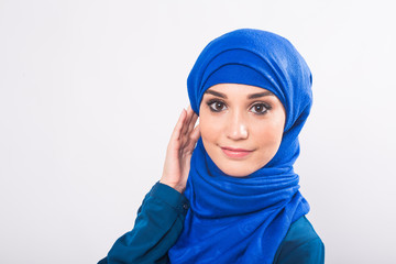 Fototapeta premium Attractive muslim woman on white background