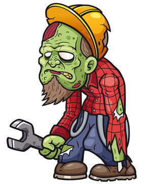 Cartoon zombie mechanic holding wrench