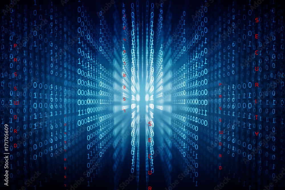 Poster 2d illustration abstract digital binary data on computer screen