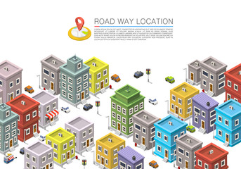 Road in the cityscape Isometric, City location apartment, Vector background