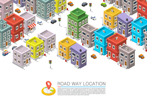 Road in the cityscape Isometric, City location apartment, Vector background