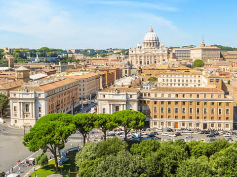 Aerial view of the St Peter's Basilica, Vatican City and Rome