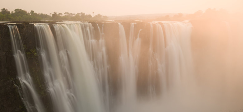 Panorama, Sunrise at Victoria Falls, Main Falls, Dry Season