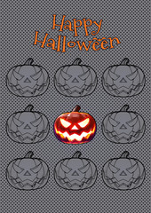 Halloween pumpkin in scary expression tile on gray BG