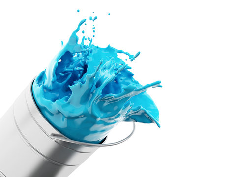 3d Light Blue Paint Splashing Out Of Can