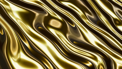 Gold smooth waves 3d rendering