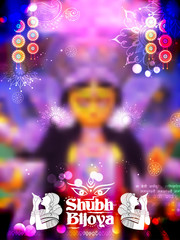 Fototapeta na wymiar Goddess Durga in Subho Bijoya Happy Dussehra background