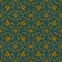 Seamless geometric green and gold pattern abstract with floral design. 