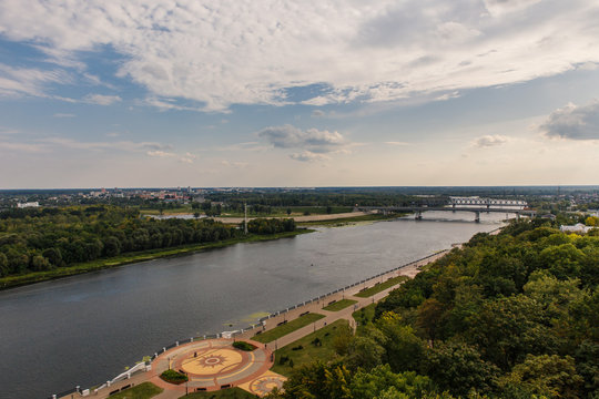 Belarus, Gomel city, view on river Sozh and city park from the tower.