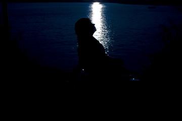 Silhouette of woman in moonlight