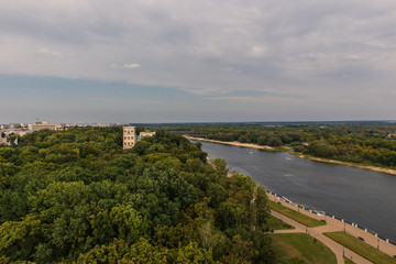 Belarus, Gomel city, view on river Sozh and city park from the tower.