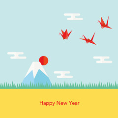 折り鶴と富士山の背景イラスト