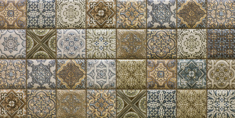Decorative tiles with a mosaic pattern for kitchen interior