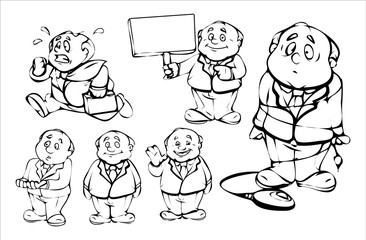 Cartoon Businessman vintage clip-art Characters Set