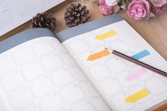 schedule diary notebook with pencil, management remind concept.