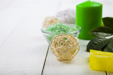 Spa treatments on wooden table