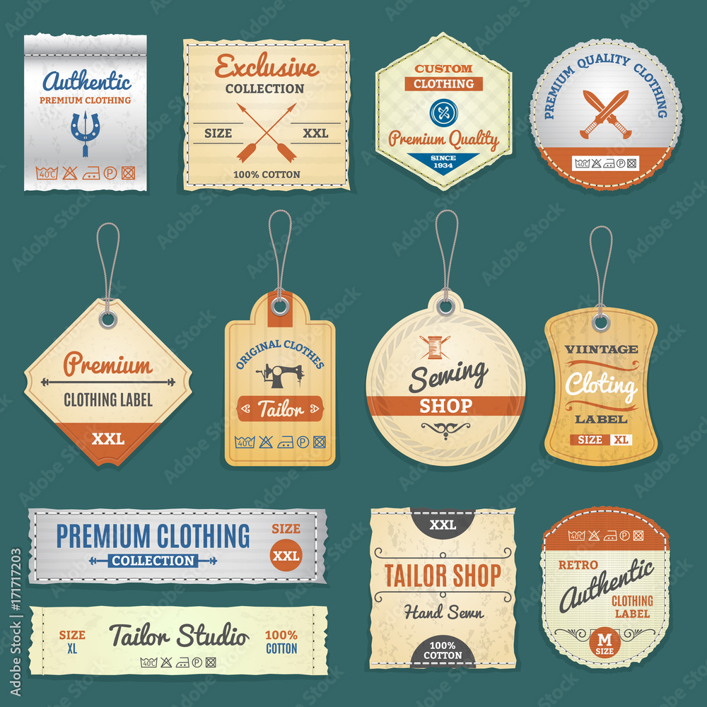 Wall mural clothing labels set