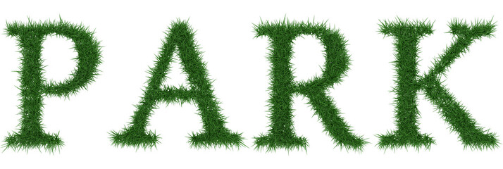 Park - 3D rendering fresh Grass letters isolated on whhite background.