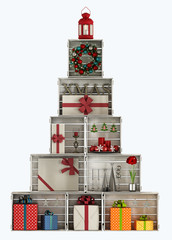 Christmas trees made with wooden crates - 3d rendering