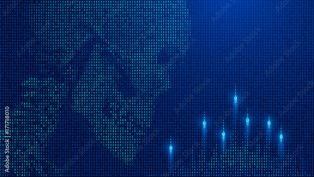 Aufkleber Digital skull man looks at the launch of a nuclear rockets. Illustration of numbers on the subject digital war, information war, Armageddon, Apocalypse, computer war, artificial intelligence