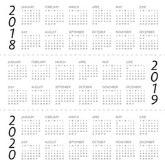 Year 2018 2019 2020 calendar vector