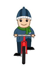 Cool Boy Riding Bicycle in Winter clip-art vector illustration