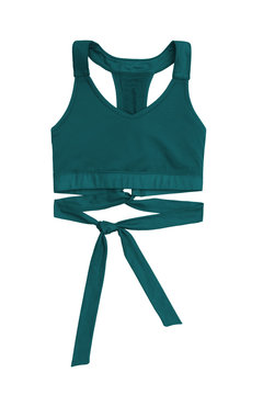 teal sports bra with ribbon band isolated on white background