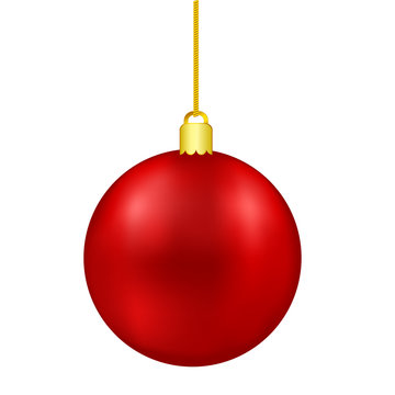 red christmas ball on golden thread isolated on white background, stock vector illustration
