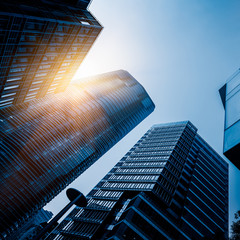 low angle view of skyscrapers in city of China..