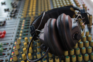 Obraz na płótnie Canvas Analogue sound mixer, closeup view