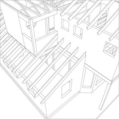 Abstract architectural 3D drawing of apartment house. Vector created of 3d