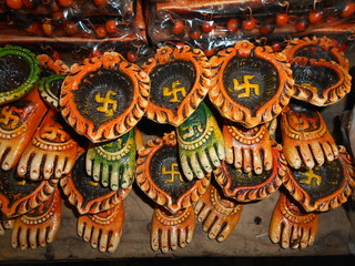 Traditional and religious Indian handicraft at Delhi Haat.