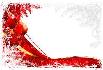 Weihnachtskarte mit rotem Weihnachtsschmuck im romantischen Glanzlicht