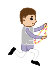 Excited Political Leader Running with Flowers Garland