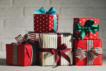Beautifully wrapped presents in studio